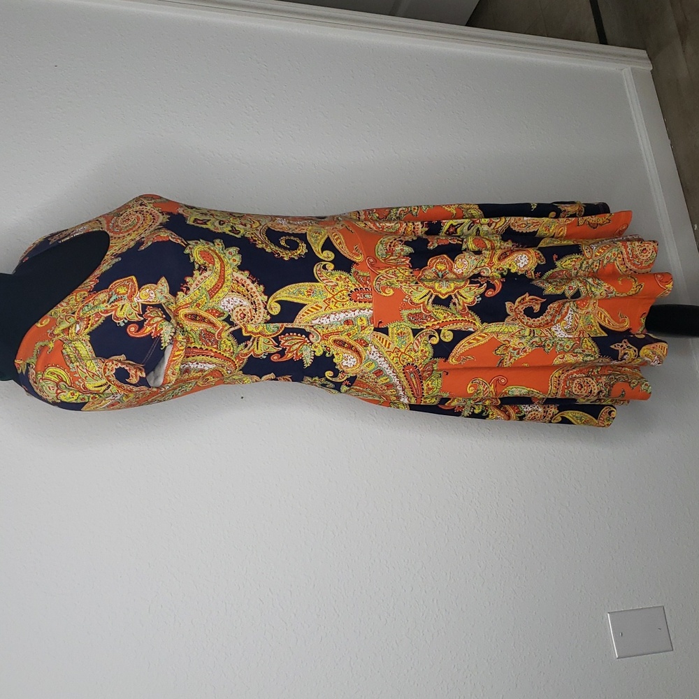 Lauren Ralph Lauren Fit and Flare Paisley JerseyKnit Midi Dress Size S Petite - Picture 4 of 15